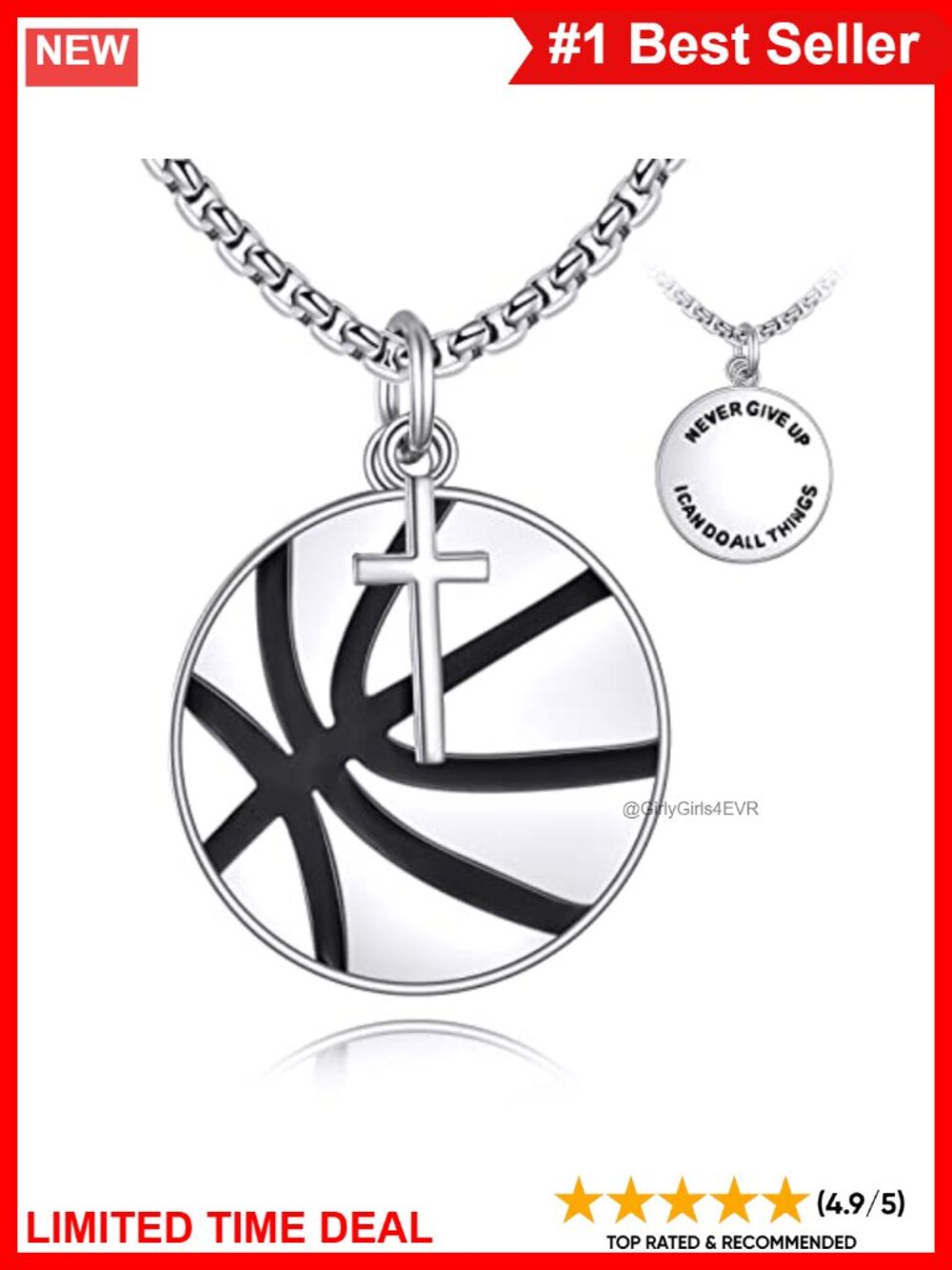 Sterling Silver Basketball Pendant Necklace Never Give Up Inspiring Sports